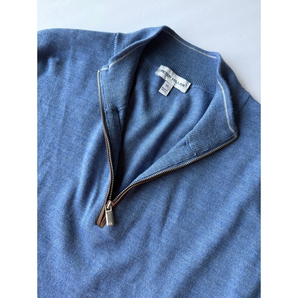 Peter Millar Mens XL Quarter Zip Sweater Blue Merino Wool Blend‎ Pullover - Picture 6 of 8